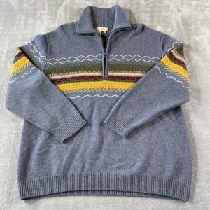 Territory Ahead 1/4 Zip Sweater Mens XL Blue Wool Blend Fair Isle Preppy Aztec